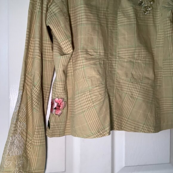 NWT Entity Floral Embroidered Blazer XL Plaid Statement Jacket Beaded - Picture 7 of 8